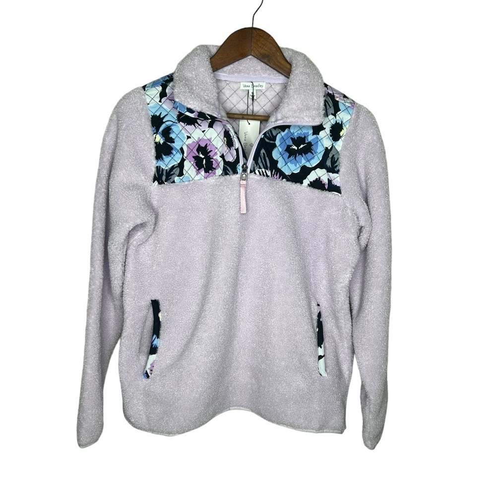 Vera Bradley Teddy Fleece Pocket Pullover Plum Pansies